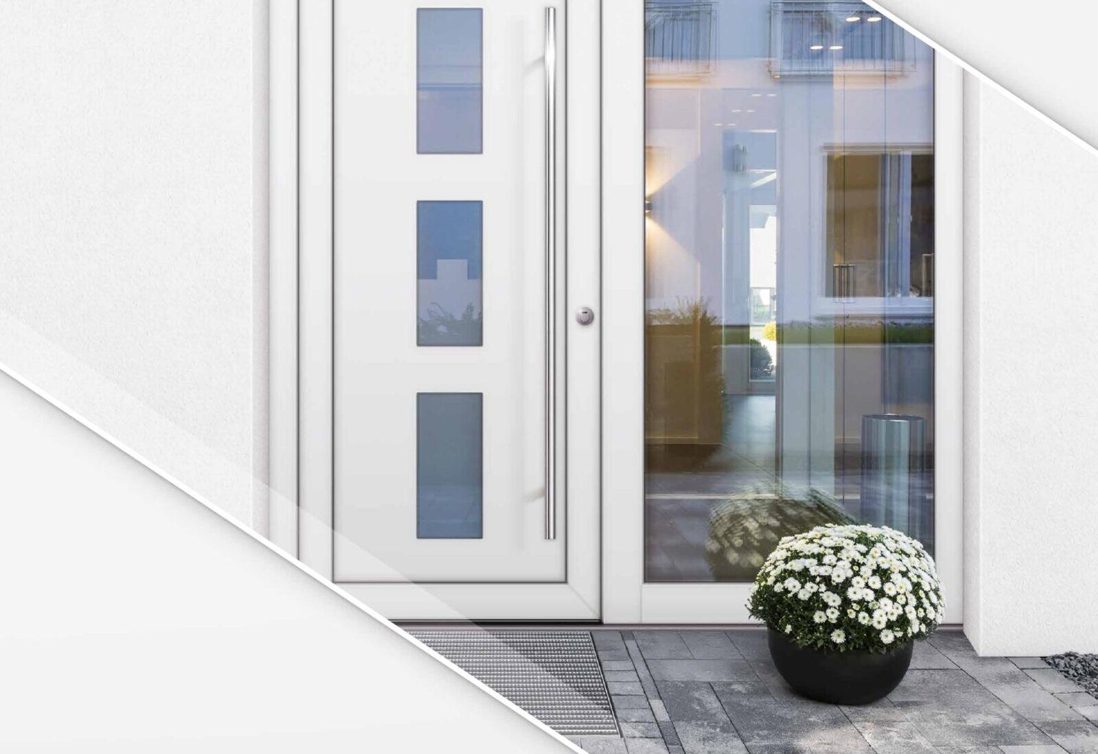 Eingebaute Kunststoff-Haustür aus dem Kneer-Südfenster Kunststoff-Topmodellprogramm