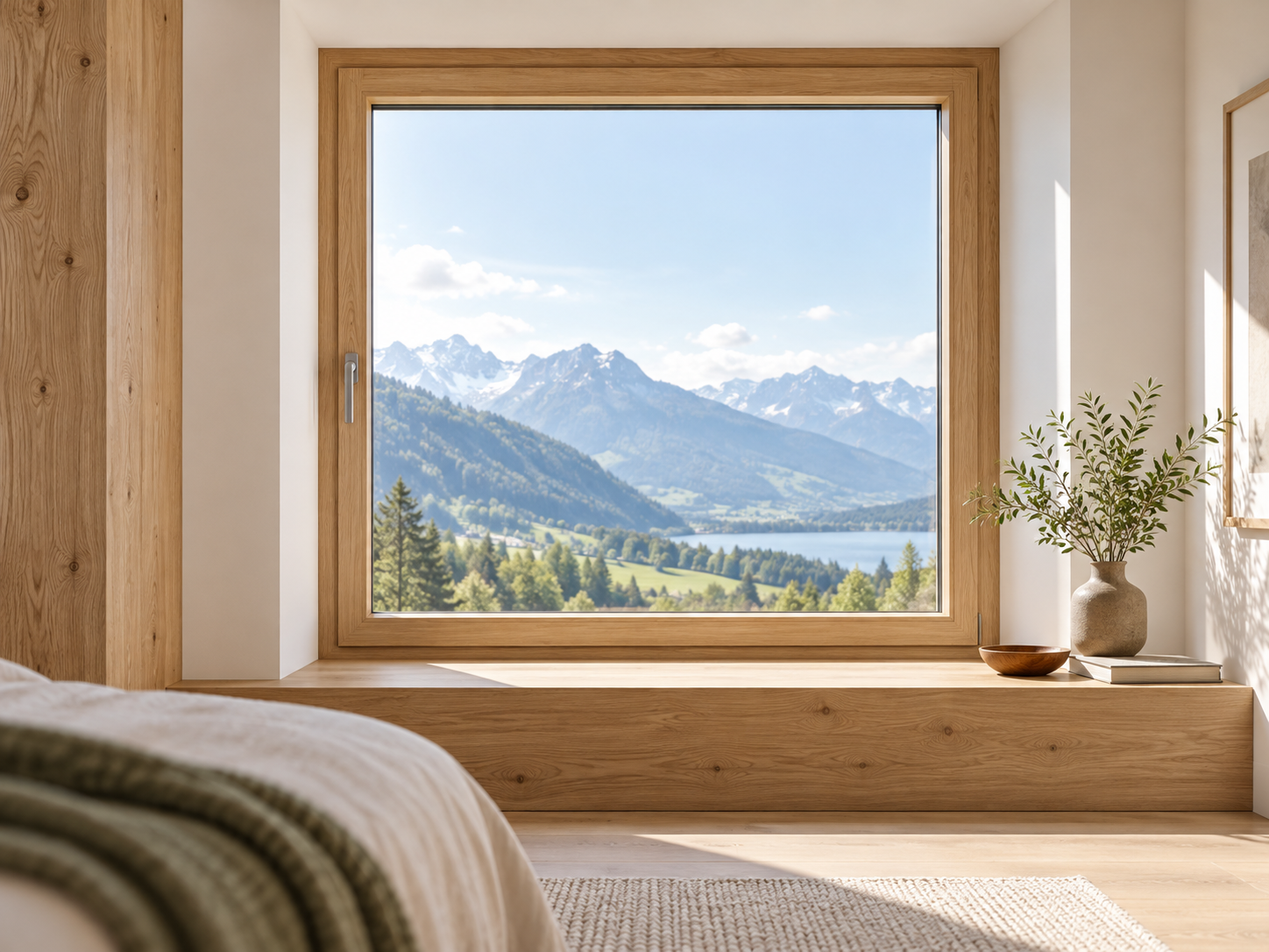 Moderner Wohnraum mit Holzfenstern von Kneer-Südfenster