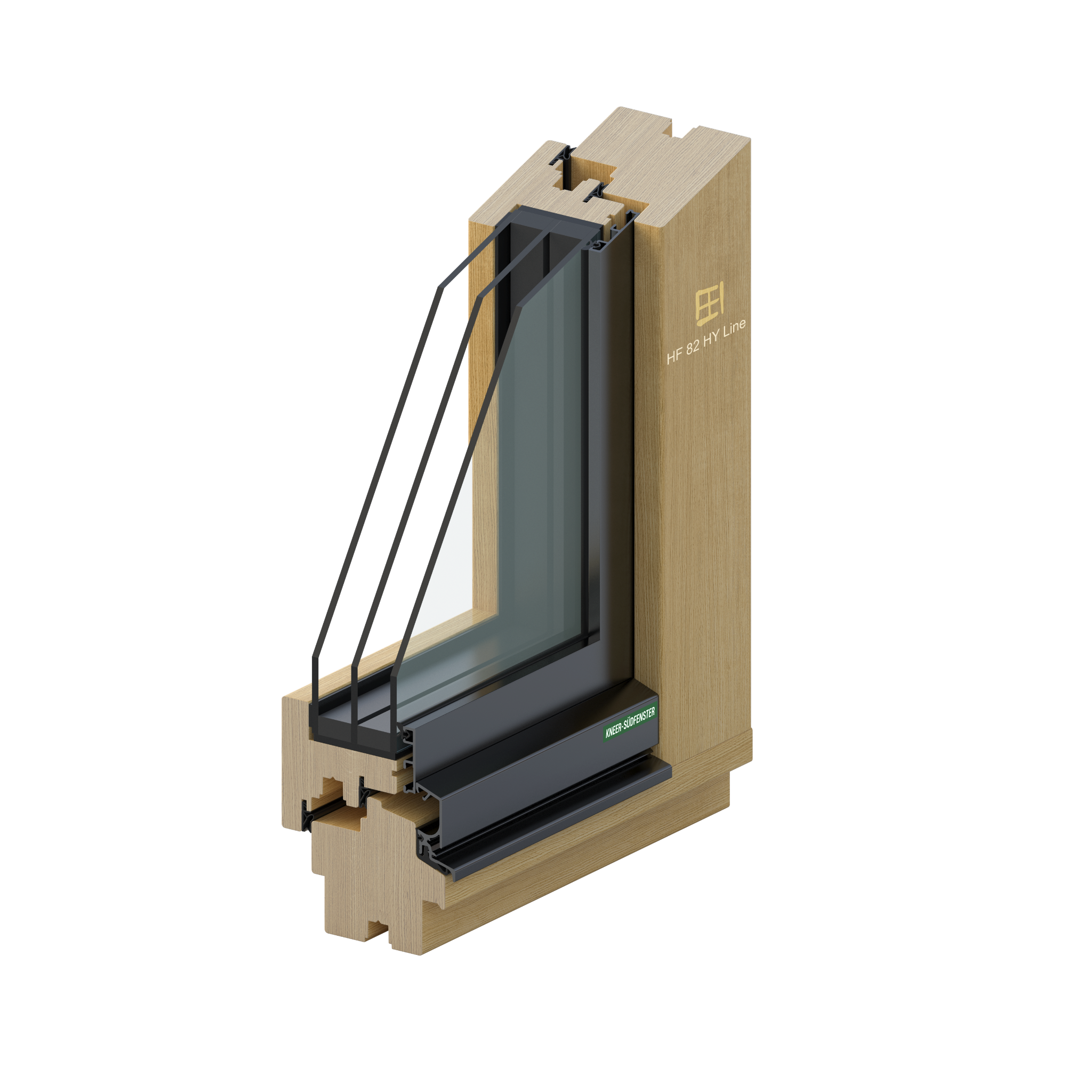 Technische Musterecke eines Holz-Hybrid-Fensters ohne Markierungspunkte