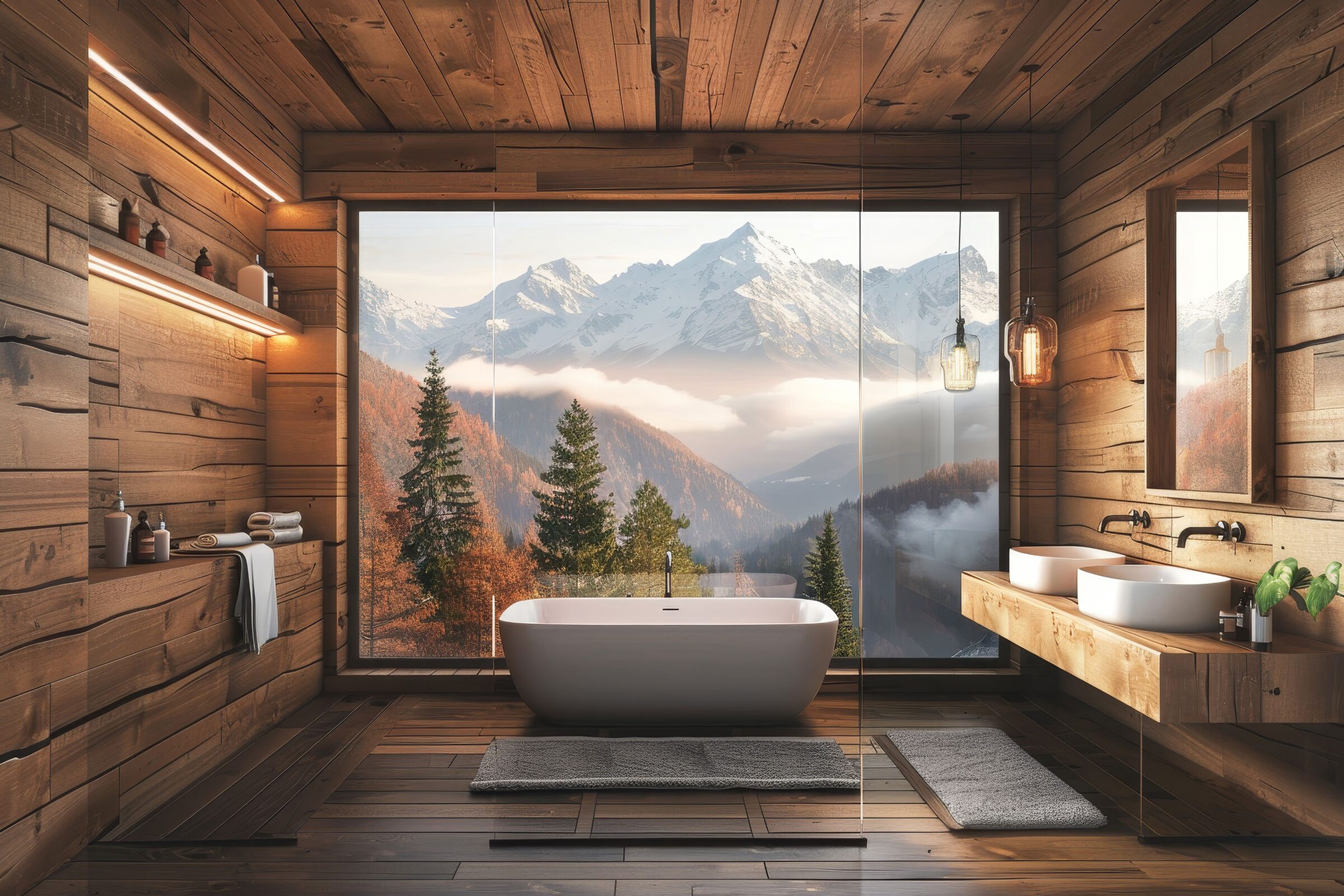 Natürliches Wohnen mit Blick auf Wald und Berge